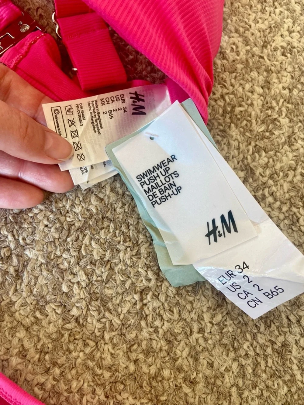 H&M Hot Pink Ribbed Two-Piece Bikini Set - Picture 4 of 4